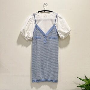 Urban Revivo Japanese Style Fake Two Pieces Blue and White Women's Dress size XS